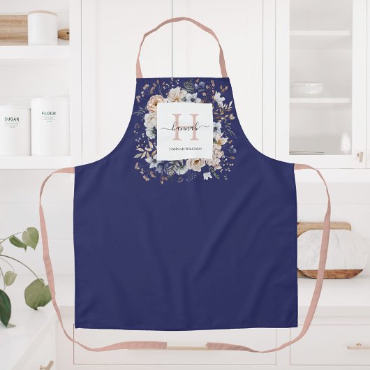 Elegant Monogram Pretty Beige Blue Flowers Floral Schort