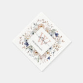 Elegant Monogram Pretty Beige Blue Flowers Floral Servet (Hoek)