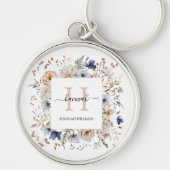 Elegant Monogram Pretty Beige Blue Flowers Floral Sleutelhanger (Voorkant)