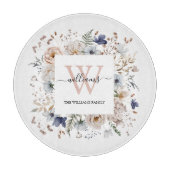 Elegant Monogram Pretty Beige Blue Flowers Floral Snijplank (Voorkant)
