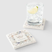 Elegant Monogram Pretty Beige Blue Flowers Floral Stenen Onderzetter (Zijkant)