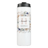 Elegant Monogram Pretty Beige Blue Flowers Floral Thermosbeker (Voorkant)