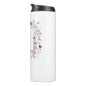 Elegant Monogram Pretty Beige Blue Flowers Floral Thermosbeker (Geroteerd rechts)