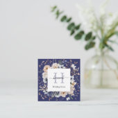 Elegant Monogram Pretty Beige Blue Flowers Floral Vierkante Visitekaartje (Staand voorkant)
