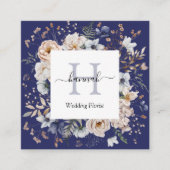 Elegant Monogram Pretty Beige Blue Flowers Floral Vierkante Visitekaartje (Voorkant)