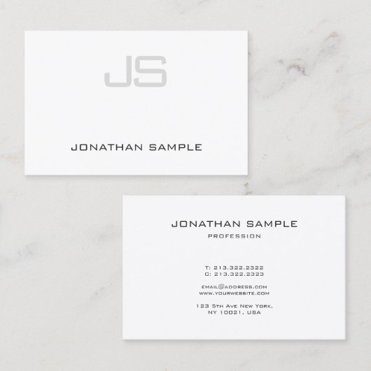  Elegant Monogram Professional Clear Plain Visitekaartje (Voorkant / Achterkant)