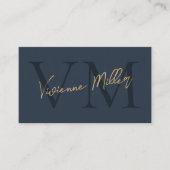 Elegant Monogram Professioneel Marine Blauw Goud Visitekaartje (Voorkant)