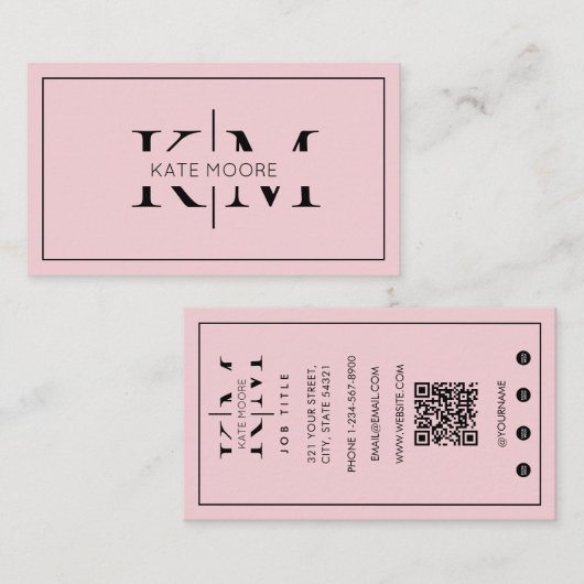 Elegant Monogram Professioneel Roze Modern Visitekaartje (Voorkant / Achterkant)