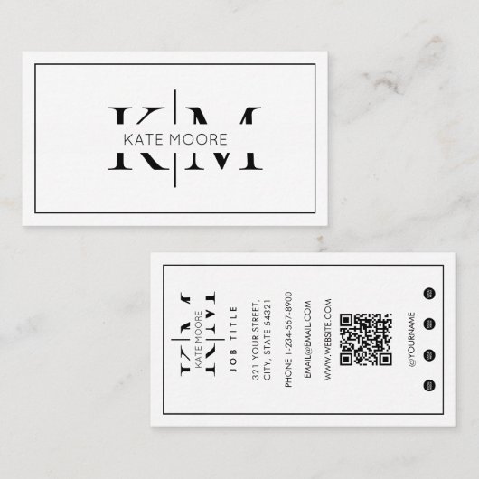 Elegant Monogram Professioneel Zwart Wit Modern Visitekaartje (Voorkant / Achterkant)