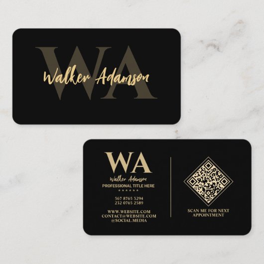 Elegant monogram | Professionele luxe zwart Visitekaartje (Voorkant / Achterkant)