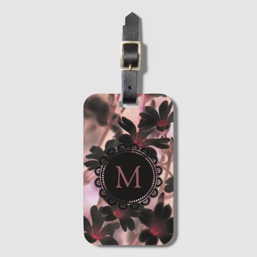 Elegant Monogram Purple Flowers Bagagelabel (Voorkant (verticaal))