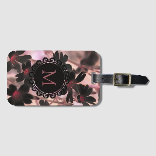 Elegant Monogram Purple Flowers Bagagelabel (Voorkant (horizontaal))