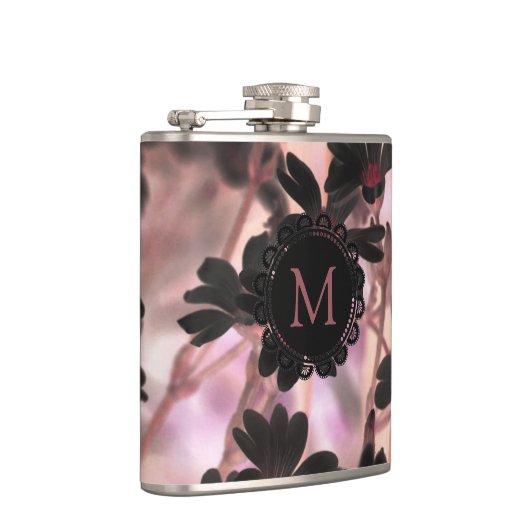 Elegant Monogram Purple Flowers Heupfles (Rechts)