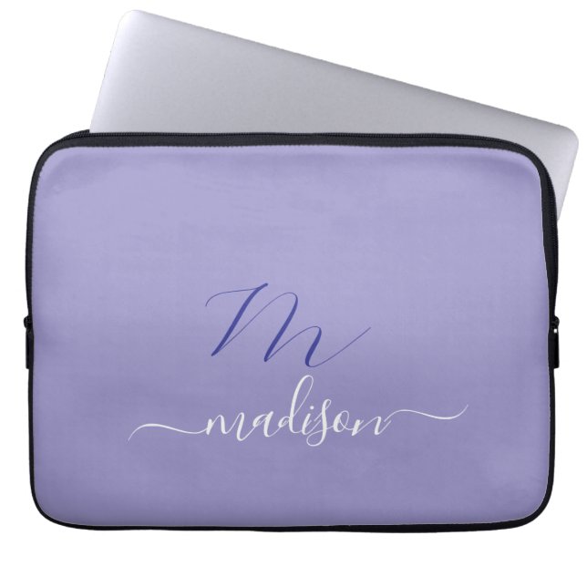 Elegant Monogram Purple Script Office School Laptop Sleeve (Voorkant)