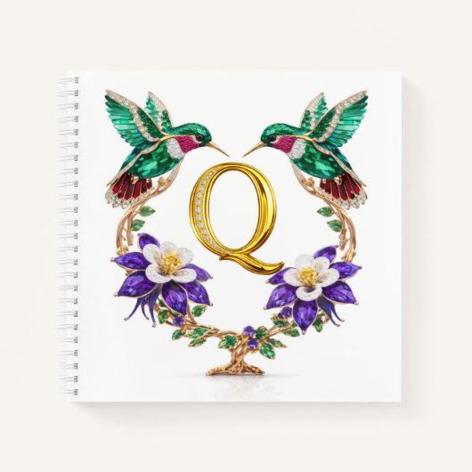 Elegant Monogram Q Wedding Jewel Hummingbird Gift Notitieboek (Voorkant)