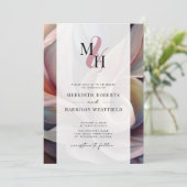 Elegant Monogram QR Code Abstract Floral Weddensch Kaart (Staand voorkant)