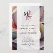 Elegant Monogram QR Code Abstract Floral Weddensch Kaart (Voorkant / Achterkant)