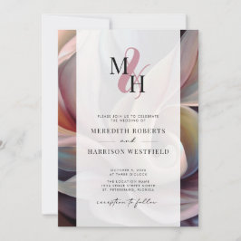 Elegant Monogram QR Code Abstract Floral Weddensch Kaart