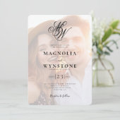 Elegant Monogram QR Code Foto bruiloft Kaart (Staand voorkant)