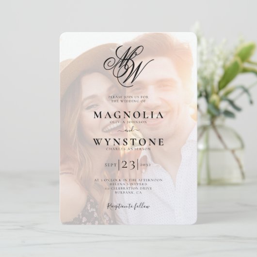 Elegant Monogram QR Code Foto bruiloft Kaart (Staand voorkant)