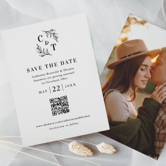 Elegant Monogram QR Code Foto bruiloft Save The Date