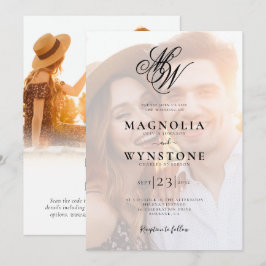 Elegant Monogram QR Code Foto Weduwuitnodiging Kaart