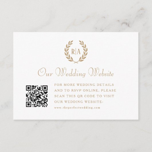 Elegant Monogram QR Code Goud Zwart Wit Bruiloft Informatiekaartje (Voorkant)