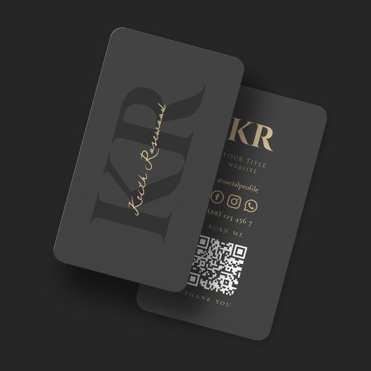 Elegant monogram QR Code Professional Donkergrijs Visitekaartje