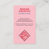 Elegant (Monogram QR Code) Roze & Mat Zwart Visitekaartje (Achterkant)