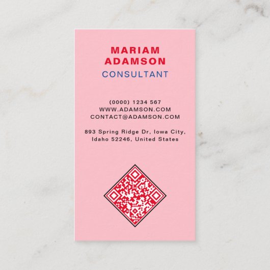 Elegant (Monogram QR Code) Roze & Mat Zwart Visitekaartje (Achterkant)