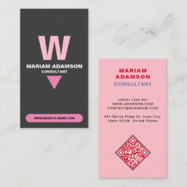 Elegant (Monogram QR-code) Roze & Matzwart Visitekaartje