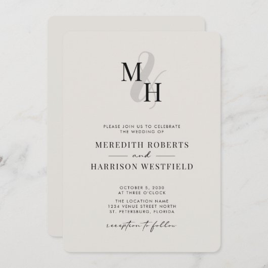 Elegant monogram QR-code RSVP minimalistische brui Kaart (Voorkant / Achterkant)