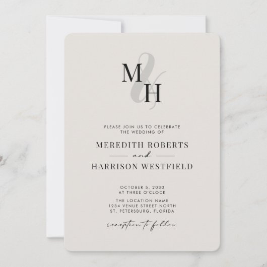 Elegant monogram QR-code RSVP minimalistische brui Kaart (Voorkant)