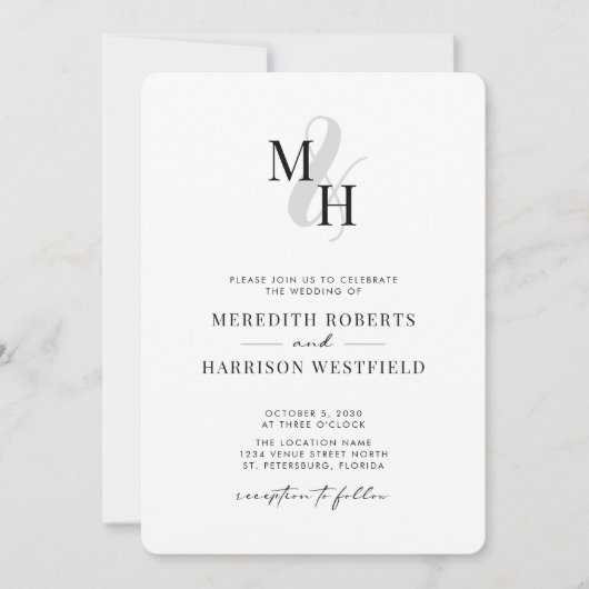Elegant monogram QR-code RSVP minimalistische brui Kaart (Voorkant)