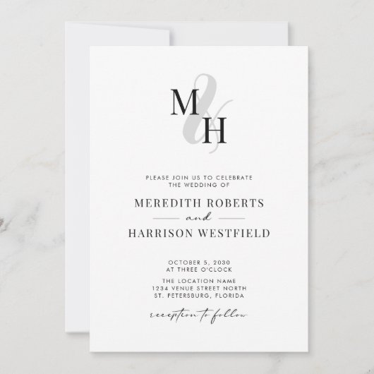 Elegant monogram QR-code RSVP minimalistische brui Kaart (Voorkant)
