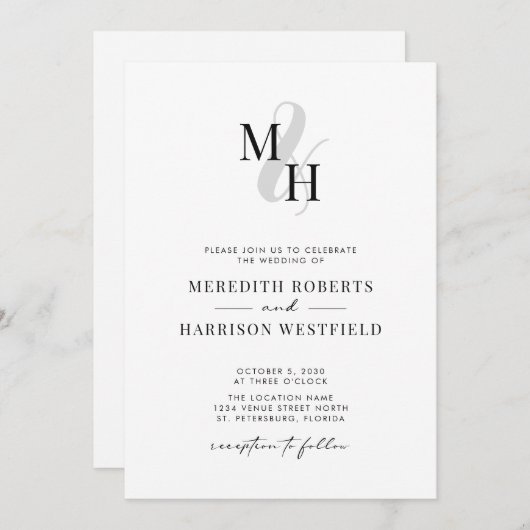 Elegant monogram QR-code RSVP minimalistische brui Kaart (Voorkant / Achterkant)