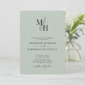 Elegant Monogram QR Code RSVP Sage Green Weddensch Kaart (Staand voorkant)