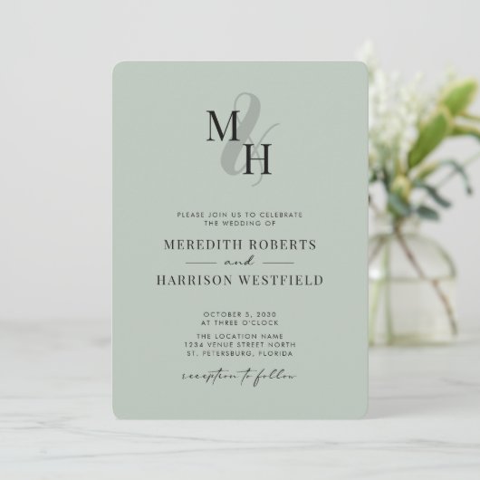 Elegant Monogram QR Code RSVP Sage Green Weddensch Kaart (Staand voorkant)