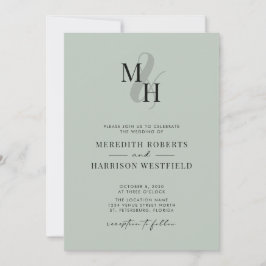 Elegant Monogram QR Code RSVP Sage Green Wedding Kaart