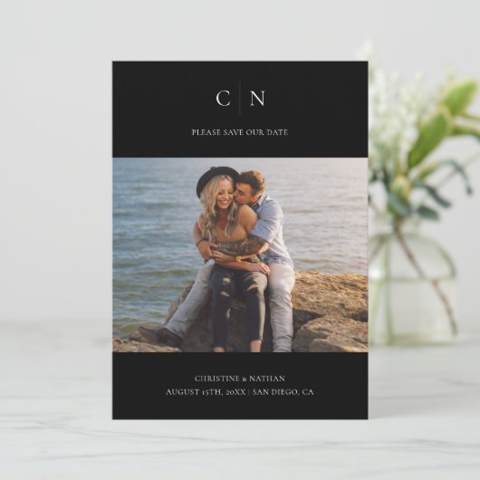 Elegant Monogram QR-code Save The Date (Staand voorkant)