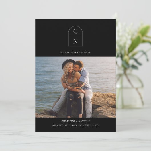 Elegant Monogram QR-code Save The Date (Staand voorkant)