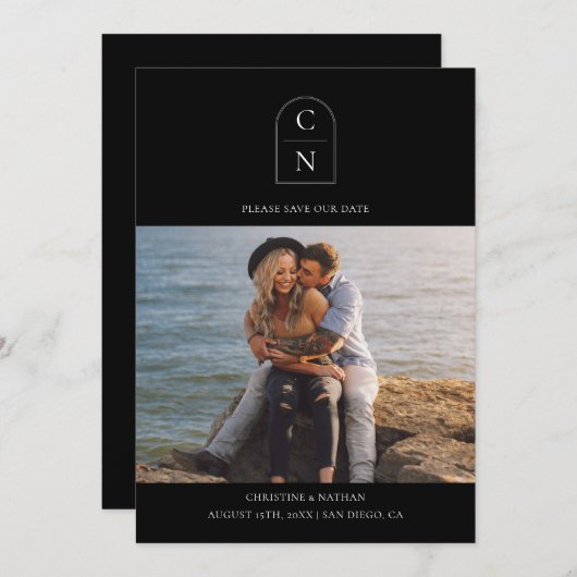 Elegant Monogram QR-code Save The Date (Voorkant / Achterkant)