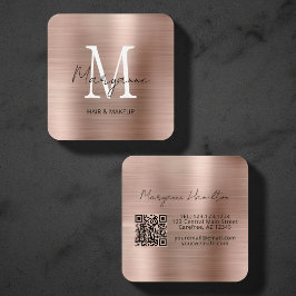 Elegant Monogram QR Roze Rood Vierkante Visitekaartje