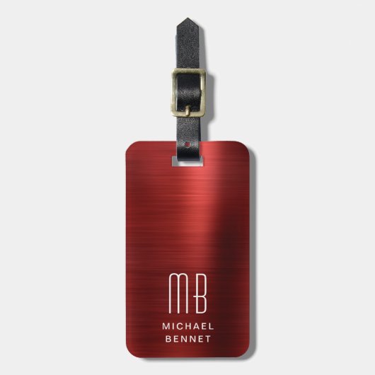 Elegant Monogram Red Bagagelabel (Voorkant verticaal)