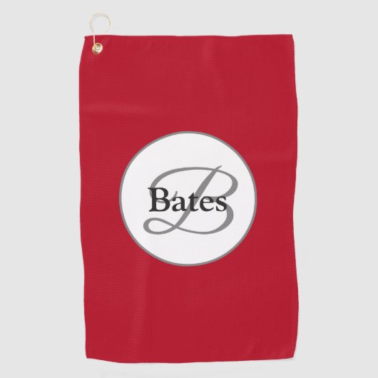 Elegant Monogram Red Golf Towel Golfhanddoek (Voorkant)