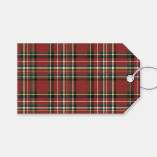 Elegant Monogram Red Plaid Merry Christmas Holiday Cadeaulabel (Voorkant (Horizontaal))