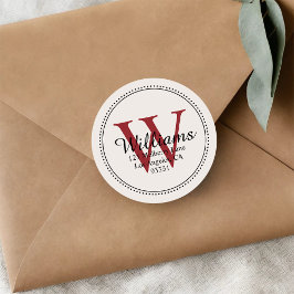 Elegant Monogram Red Return Address Ronde Sticker