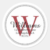 Elegant Monogram Red Return Address Ronde Sticker (Voorkant)