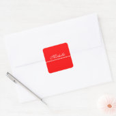 Elegant Monogram Red Vierkante Sticker (Envelop)