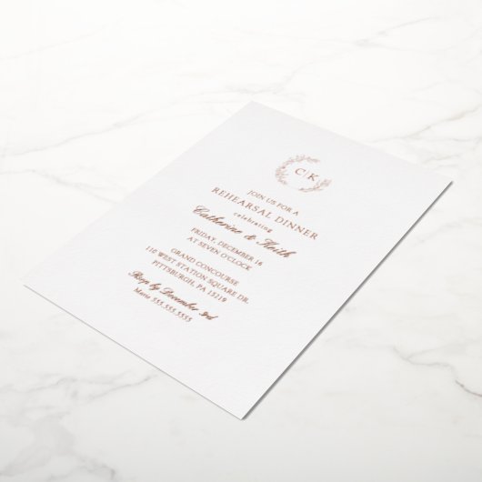 Elegant Monogram repetitief Dinner Folie Uitnodiging (Gedraaid)